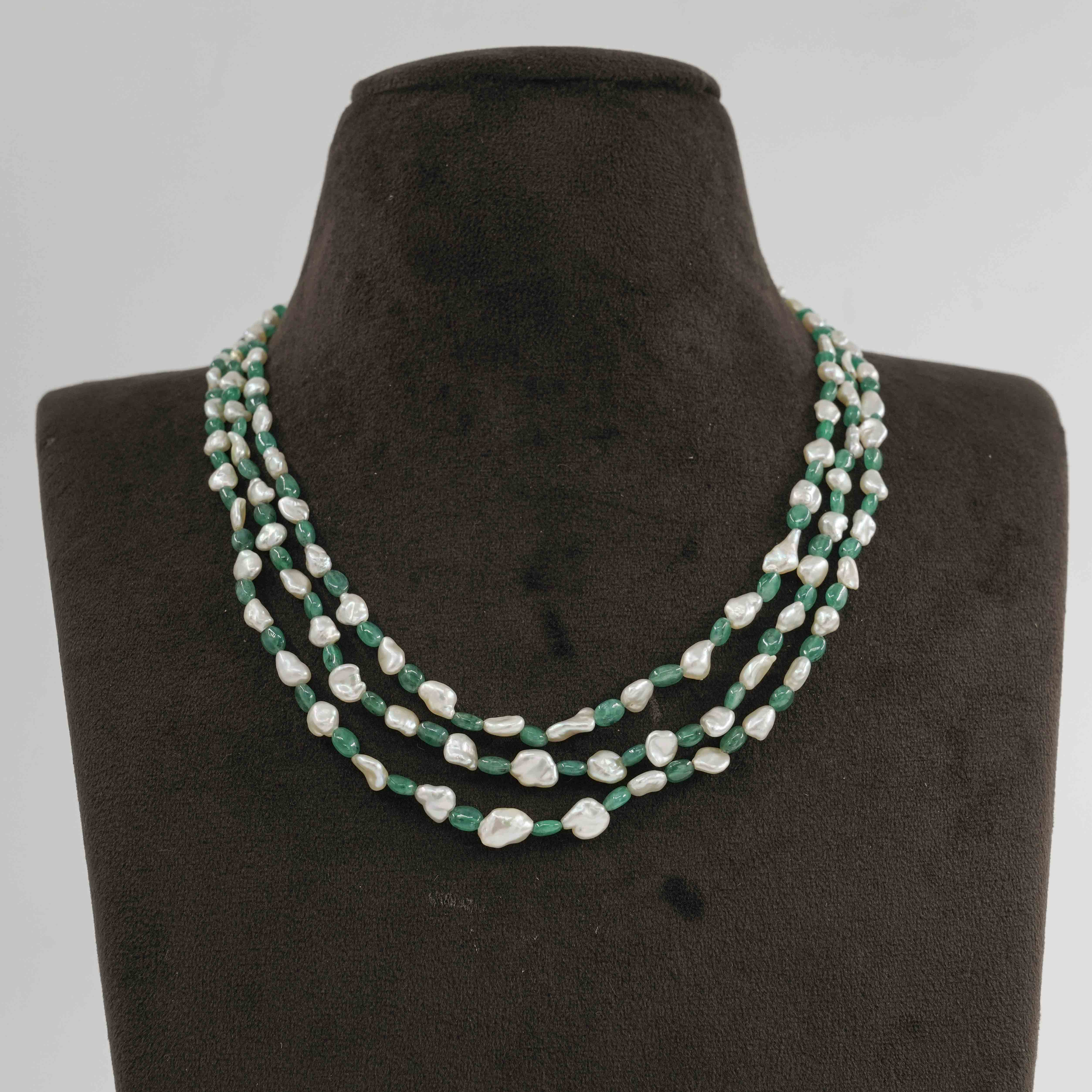 Natural Emerald Baroque Pearl Necklace